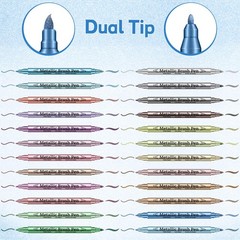 Prudiut 24 Pack Metallic Markers Set, Dual Tip Paint Pens for Crafts, Acrylic…