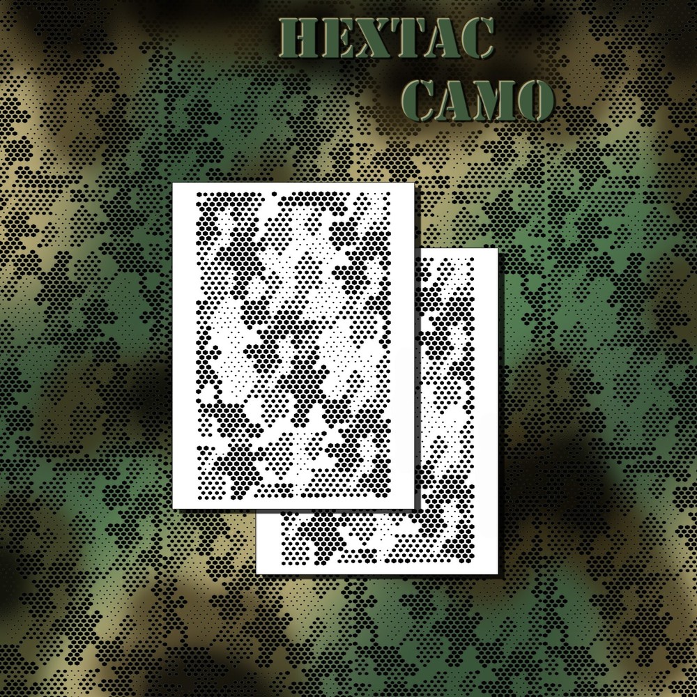2pk ADHESIVE Camouflage Airbrush Spray Paint Duracoat Gun Mask Stencils HexTac
