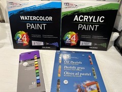 Lot of Art Supplies; watercolor paint, acrylic paint, oil pastels & soft pastels