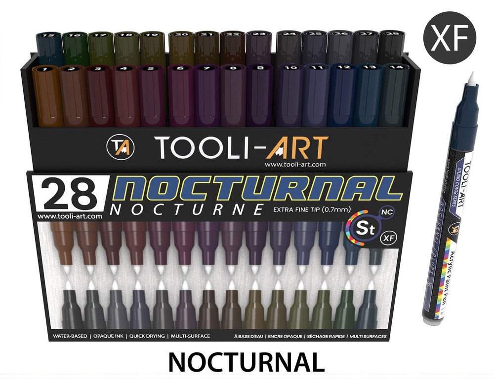 28 Dark Nocturnal Colors Acrylic Paint Pens Markers Set 0.7mm Extra Fine Tip