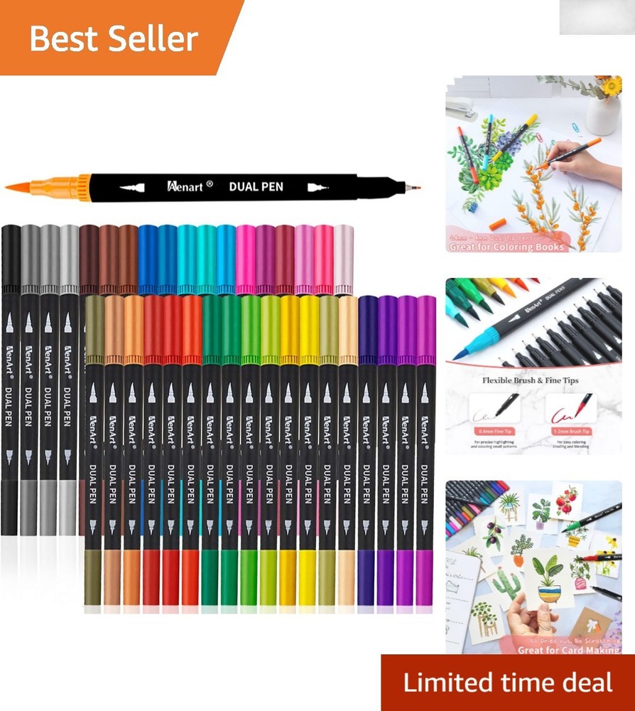 Vibrant 36 Color Brush Pen Set – Non-Toxic Dual Tip Markers for Creative Bliss