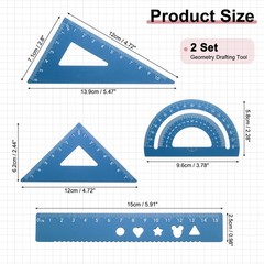 8 Pcs Geometry Drafting Tool, Math Tool Includes 15cm l Ruler, Navy Blue
