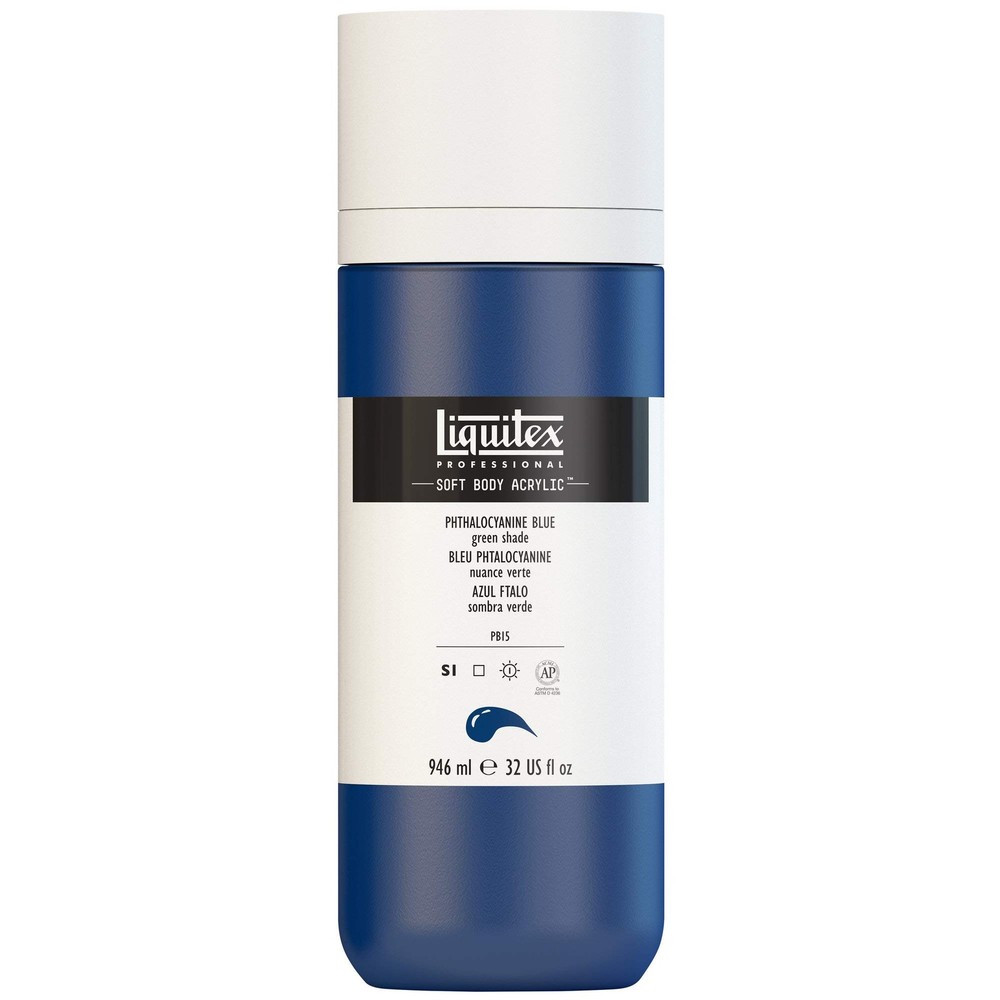 32 Fl Oz Soft Body Acrylic Paint Phthalocyanine Blue Green Safe Archival Quality