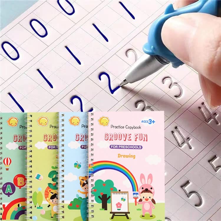 Handwriting Book Practice Kids Reusable Grooved Writing Pad Age 35 Supply