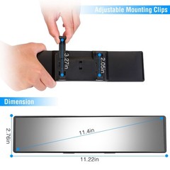 Car Rearview Mirror 11.4in Interior Clip-on Curve Convex Panoramic Anti-glare