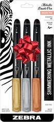 Zebra Pen Metallic Brush Pen, Medium 1 Count (Pack of 3), Assorted Colors A