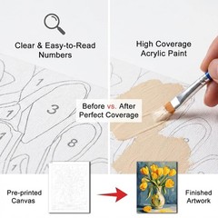 Paint by Numbers for Adults Beginner, Flowers Paint by Number Kits on Canvas Vas