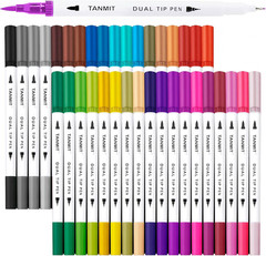 36 Dual-Tip Brush Pens for Adult Coloring Books – Art Markers With Brush + Fine