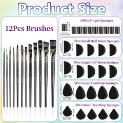 12 PCS Black Nylon Face Paint Brushes Set With 30 PCS Sponges For Body Art