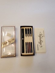 VTG SHEAFFER Calligraphy Set Black Fountain Pen 3 nibs w/Instructions Ink Is Dry