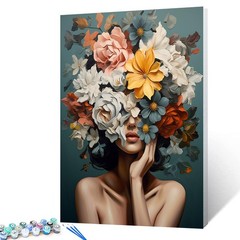 Fashion Flower Girl Paint by Numbers Kit for Adults 16×20 Inch Frameless DIY