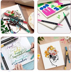 Piochoo Markers,48 Colors Dual Brush Markers Pens, Double Tip 48