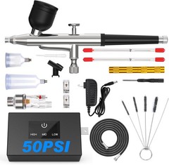 Airbrush Kit Dual Action 50PSI Compressor Clog-Resistant 3 Nozzles