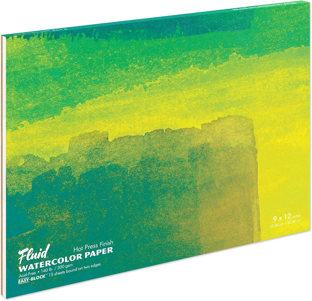 Fluid Artist Watercolor Paper Block, 9 X 12 Inches, 15 White Sheets, 140 Lb (300