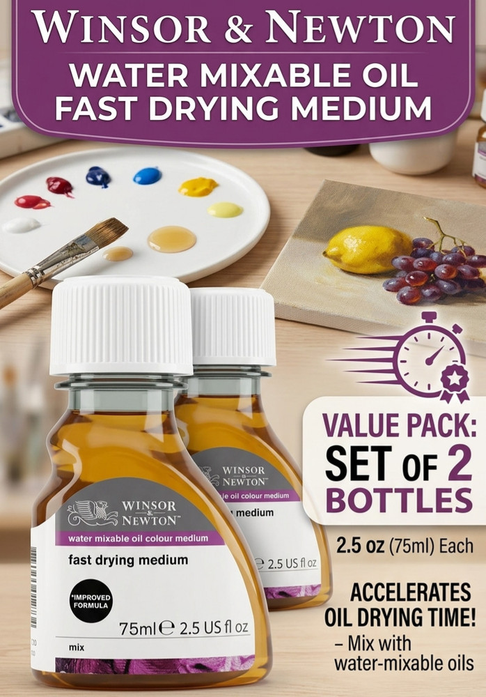 Winsor & Newton Water Mixable Oil Fast Drying Medium 2.5 oz Set of 2