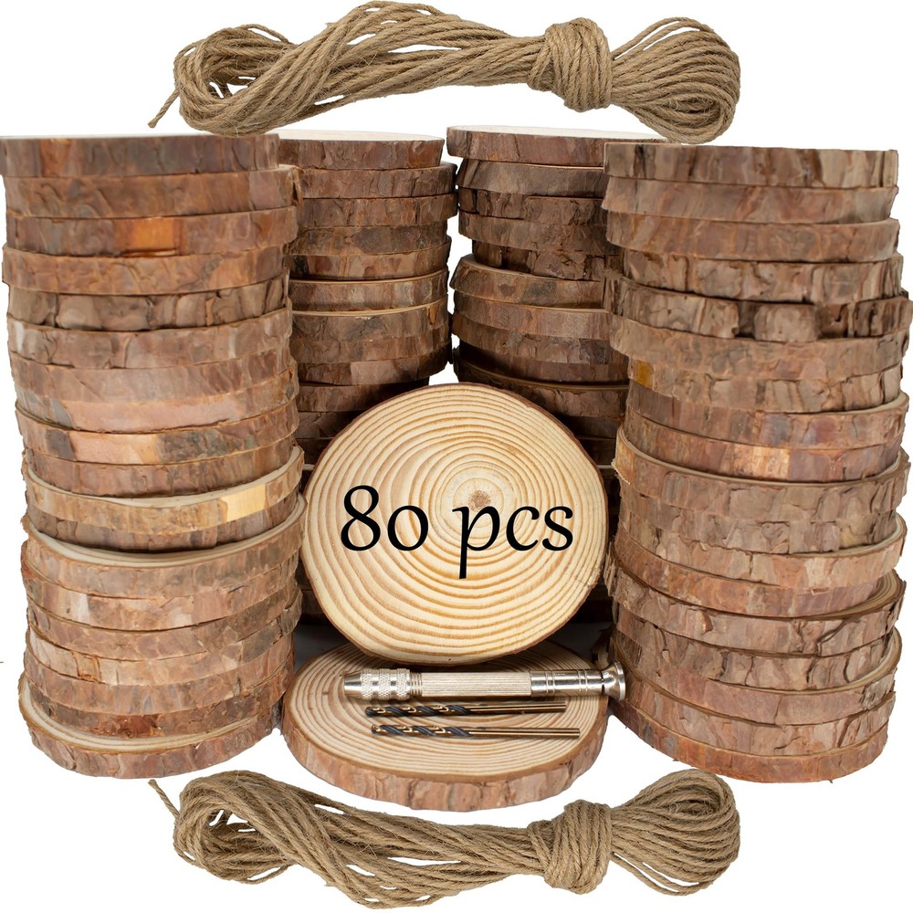 Unfinished Natural Wooden Slices 80 Pcs 3.2-4 Inch Wood Circles for Crafts DI…