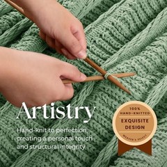 Boho Knitted Chenille Blanket with Tassels – Lightweight & Throw Sage Green