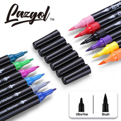 Wet Erase Markers Dual Tip, 12 Assorted Colors, Dual Tip Brush & Fine Overhead