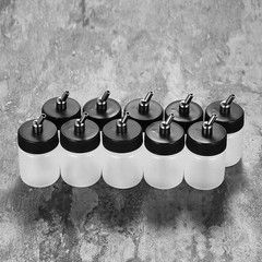 10Pack Airbrush Bottles 22cc 3/4oz, Clear Plastic Siphon Feed Jars with Stand…