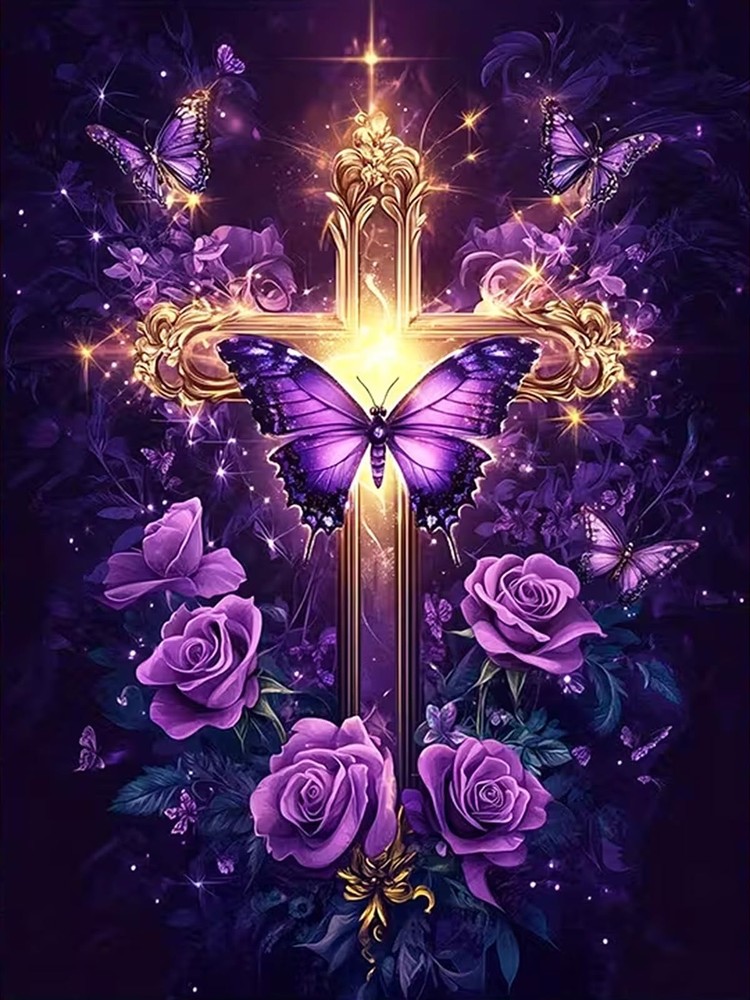 5D Golden Cross Diamond Art Kits for Adults 12×16 inches,