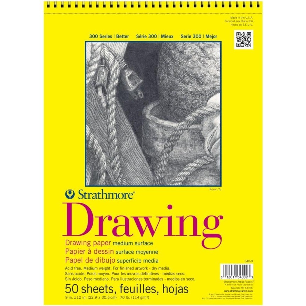 300 Series Wire Bound Drawing Pad, 70 lb. Drawing Paper, 9 X 12 inches, White,