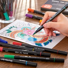 Dual Tip Brush Marker Pens, 25 Colors Water-based Ink, Fine and Brush Tip Mar…