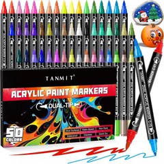 50 Colors Acrylic Paint Markers, Dual Tip Acrylic Paint Pens with Fine Tip and B