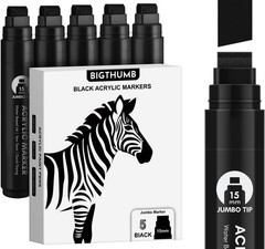 Black Poster Markers Jumbo: 5 Pcs 15Mm Wide Tip Thick Acrylic Paint Pen Large Pe
