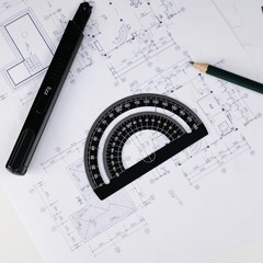Zotemo 5 Pcs Metal Geometry Set, Math Drafting Ruler Kit- Aluminum Black