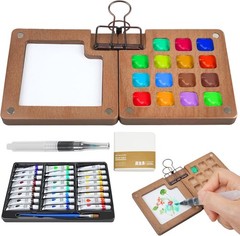 Portable Mini Watercolor Kit Travel Pocket Artist Set for Painters w/ 24 Colors