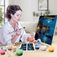 Paint by Numbers Kit for Adults with Frame, Moon Paint by Number with Easel