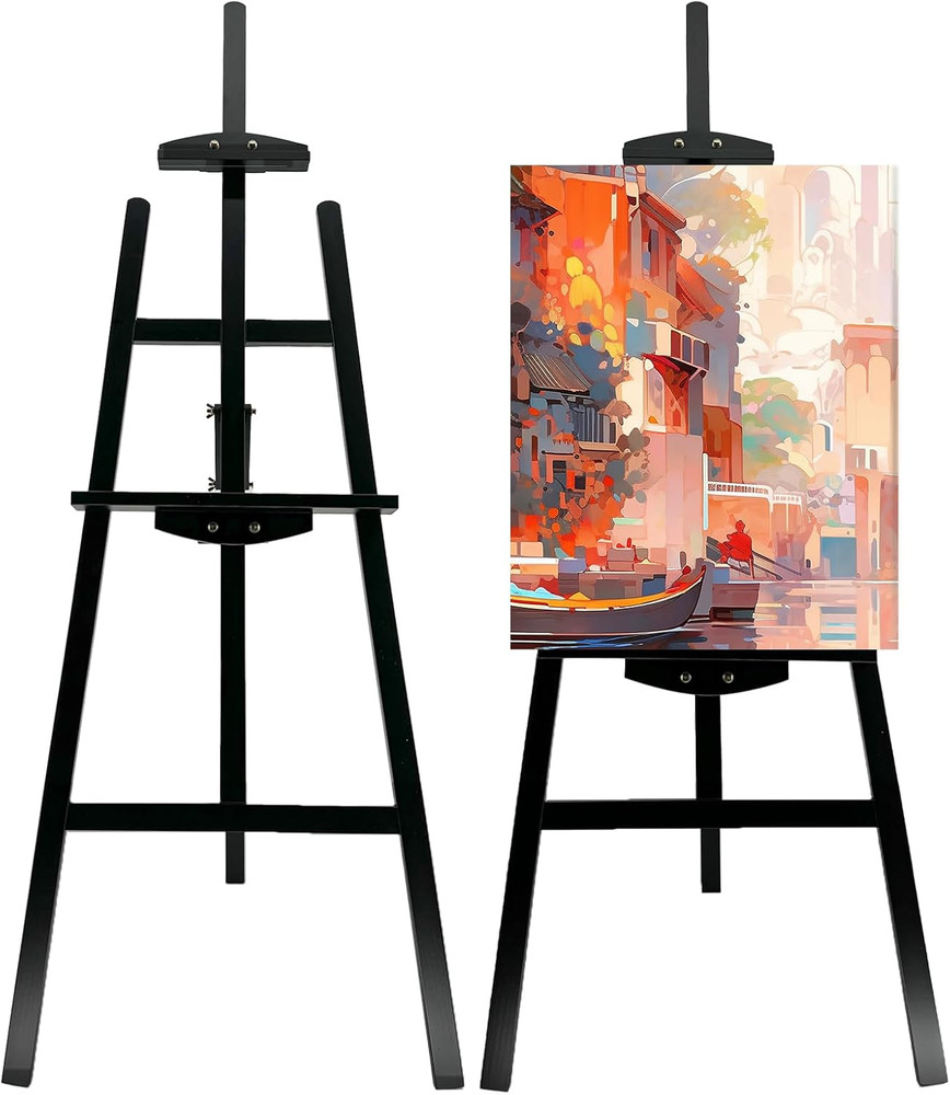 Adjustable Black Wooden Art Easel for Canvas, Weddings, and Drawing – 43