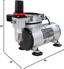 Dual Action Airbrush Compressor Kit, Gravity Feed, 23 LPM, 1.5HP, Oil-Free Metal