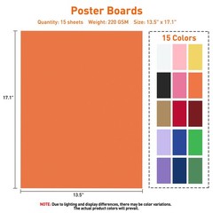 15 Pcs 13.5″ x 17.1″ Poster Board Paper Assorted Colored Posterboard 230 GSM …