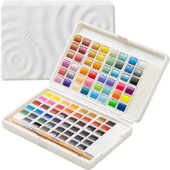 Watercolor Paint Set 96 Colors in Portable Box, Paint Kit with Brush, Palette, A