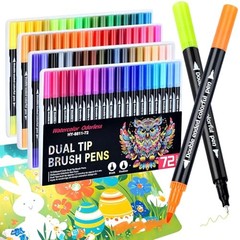 72 Colors Markers, Fine Tip and Brush Tip Coloring Markers Set for 72 colors