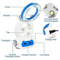 Desk Cooling Fan w/180°Adjustable LED Lamp Baby Stroller Fan Emergency Flashligh