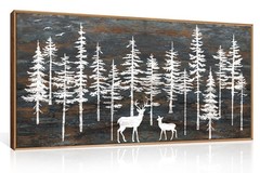 Modern White Forest Framed Canvas Wall Art Set, Minimalist Woodland Art Paint…
