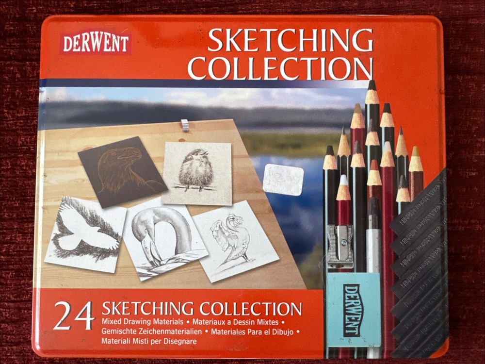 Derwent 24 Sketching Collection Mixed Drawing Materials In Tin 34306 BX48