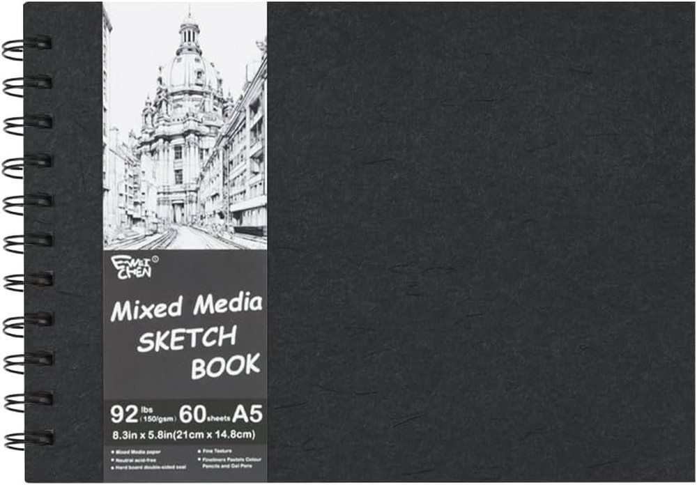 5.8X8.3In Sketch Book, 60Sheets Spiral Bound Notebooks, Natural White 92Lbs/150G