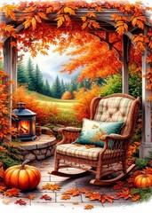 Fall Chair Pumpkin Leaf Diamond Art Painting Kits for Adults, Diamond Painting K