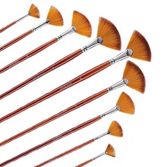 GACDR Fan Paint Brush Set of 9 Pcs, Professional Artist 11 inches, Brown