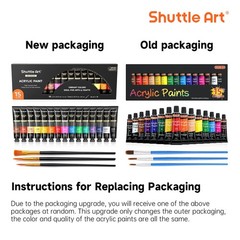 Shuttle Art Acrylic Paint Set, 15 x 12ml Tubes Artist Quality Non Toxic Rich Pig