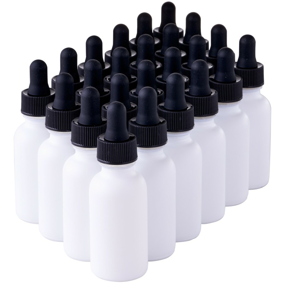 White Coated Boston Round Glass bottles Black Dropper Cap 1 oz / 30 ml 24 Pack
