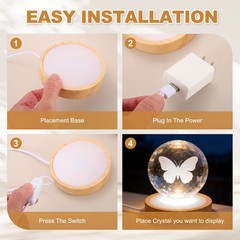 LED Light Base, 3.1″ Wood LED Light Stand for Crystal, 7 Color Light