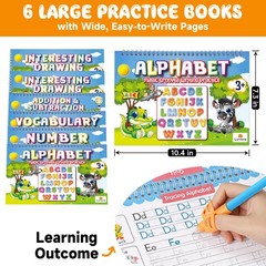 6 Pack Magic Grooved Writing Practice Book Kids Disappearing Ink Pen Set
