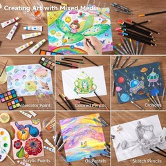 Deluxe Gift Art Kit, 202-Piece Wooden Art Supplies Set with 4 Drawing Pads, C…