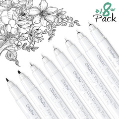 Fineliner Pens Micro Drawing Pens: 8-Size Tips (Ultra-Fine, Fine & Brush) Waterp