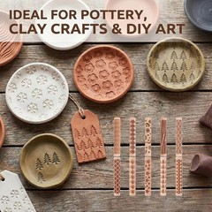 YANGYIXIN Wooden Clay Texture Rollers Set 10Pcs for Pottery ‎wood color