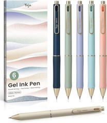 Black Ink Gel Pens 6 Pack with Retractable Fine Point for Writing